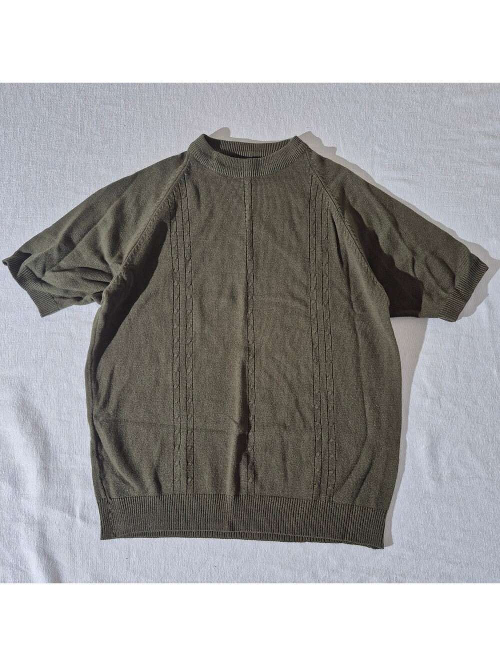 Vintage 60s 70s Towncraft Womens Olive short sleeve knit sweater shirt acrylic